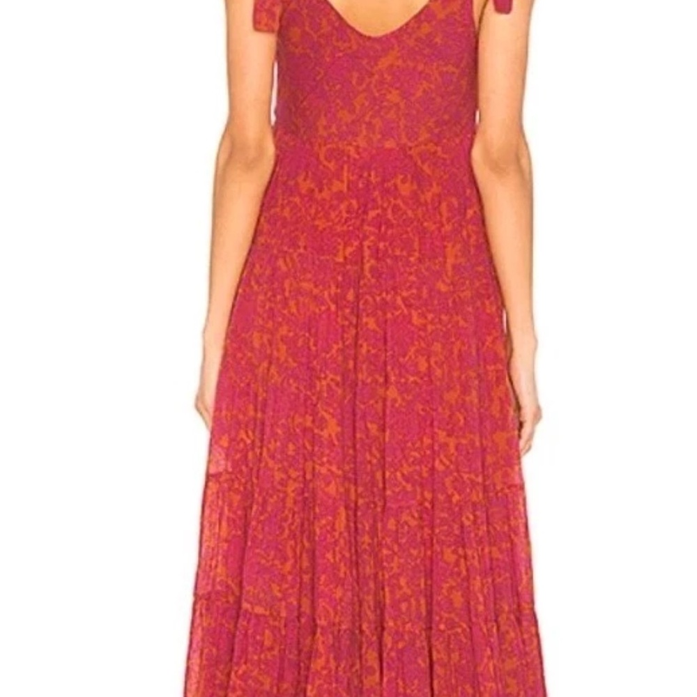 Free People Kika Red and Orange Floral Tiered Maxi Dress